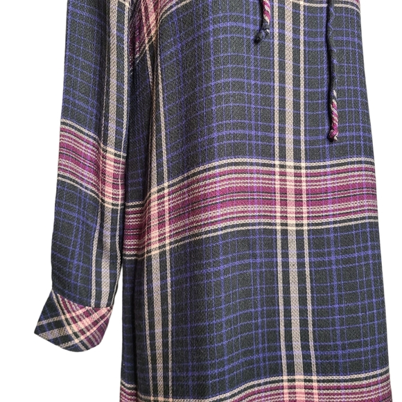 Anthro Cloth & Stone Versify Tunic Dress Plaid Black Purple Long Sleeve S - Picture 4 of 12